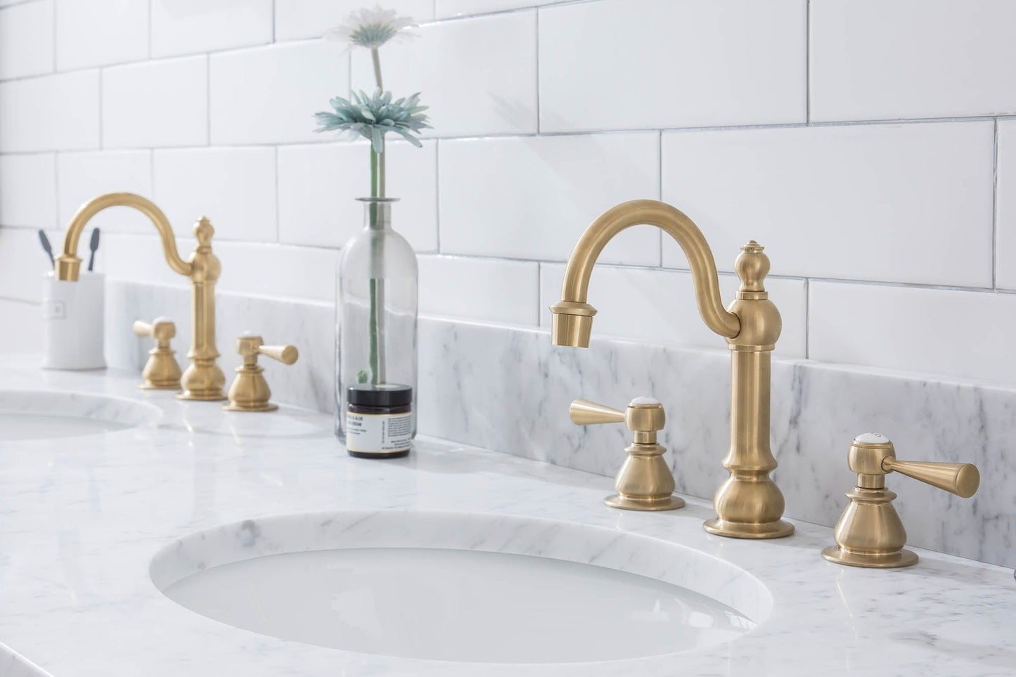 Water Creation EP72E-0612 EMPIRE 72"W x 34"H Double Washstand , P-Trap, Countertop with Sink, F2-0012 Faucet and Mirror included, in Satin Gold Finish