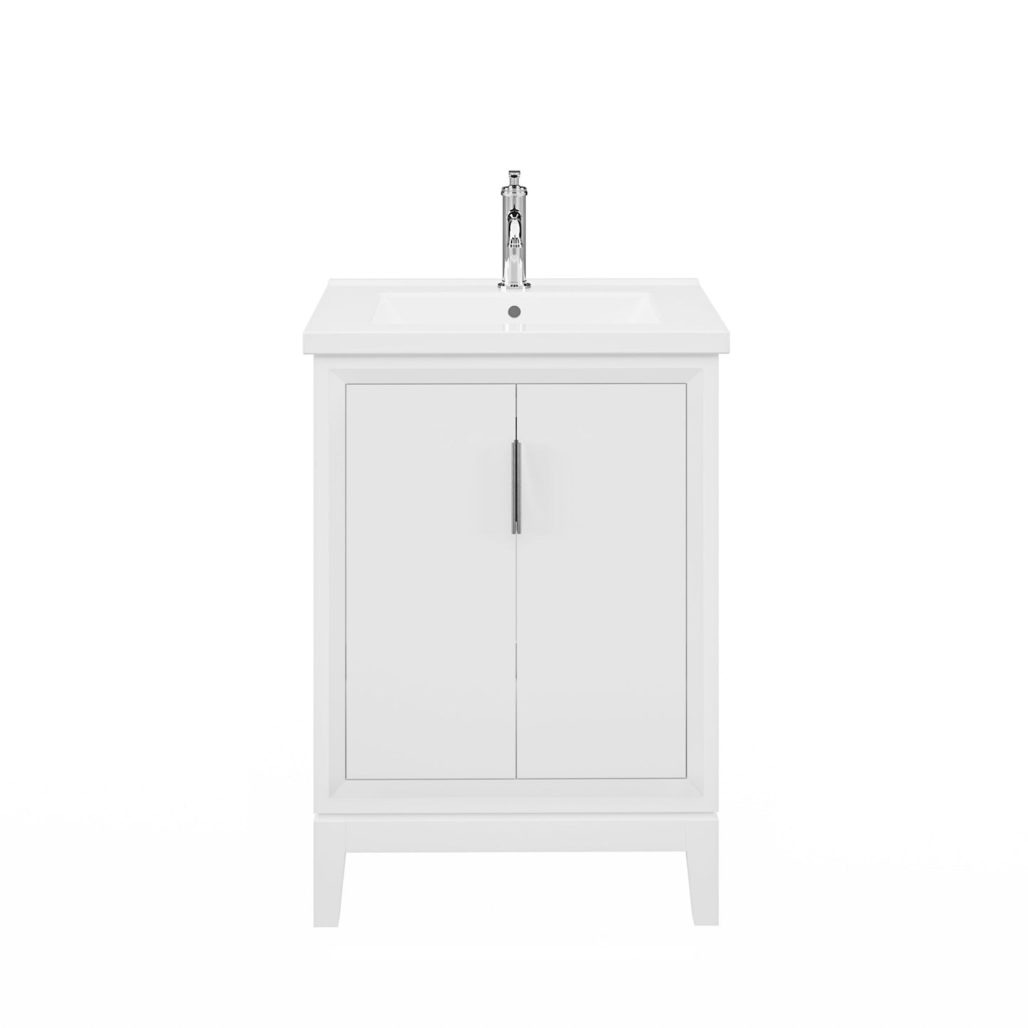 Water Creation ES24CR01PW-000NH0101 ELISE 24.5"W x 34.5"H Pure White Integrated Ceramic Sink Vanity + Modern Single Faucet