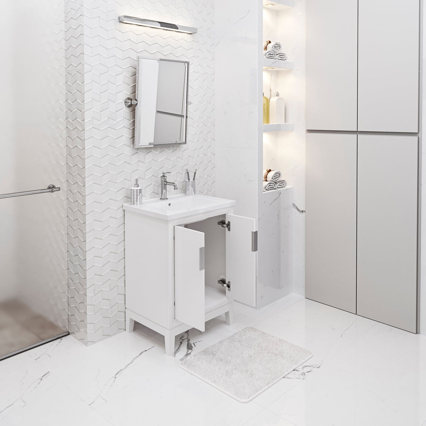 Water Creation ES24CR01PW-000NH0101 ELISE 24.5"W x 34.5"H Pure White Integrated Ceramic Sink Vanity + Modern Single Faucet