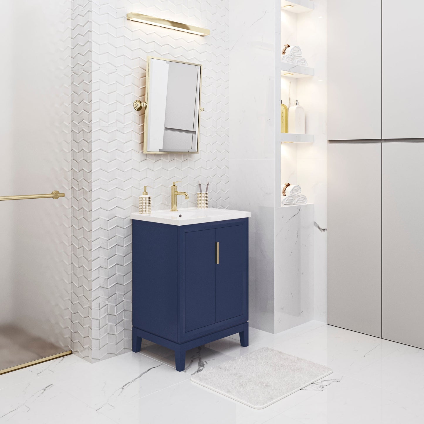 Water Creation ES24CR06MB-000NH0106 ELISE 24.5"W x 34.5"H Monarch Blue Integrated Ceramic Sink Vanity + Modern Single Faucet
