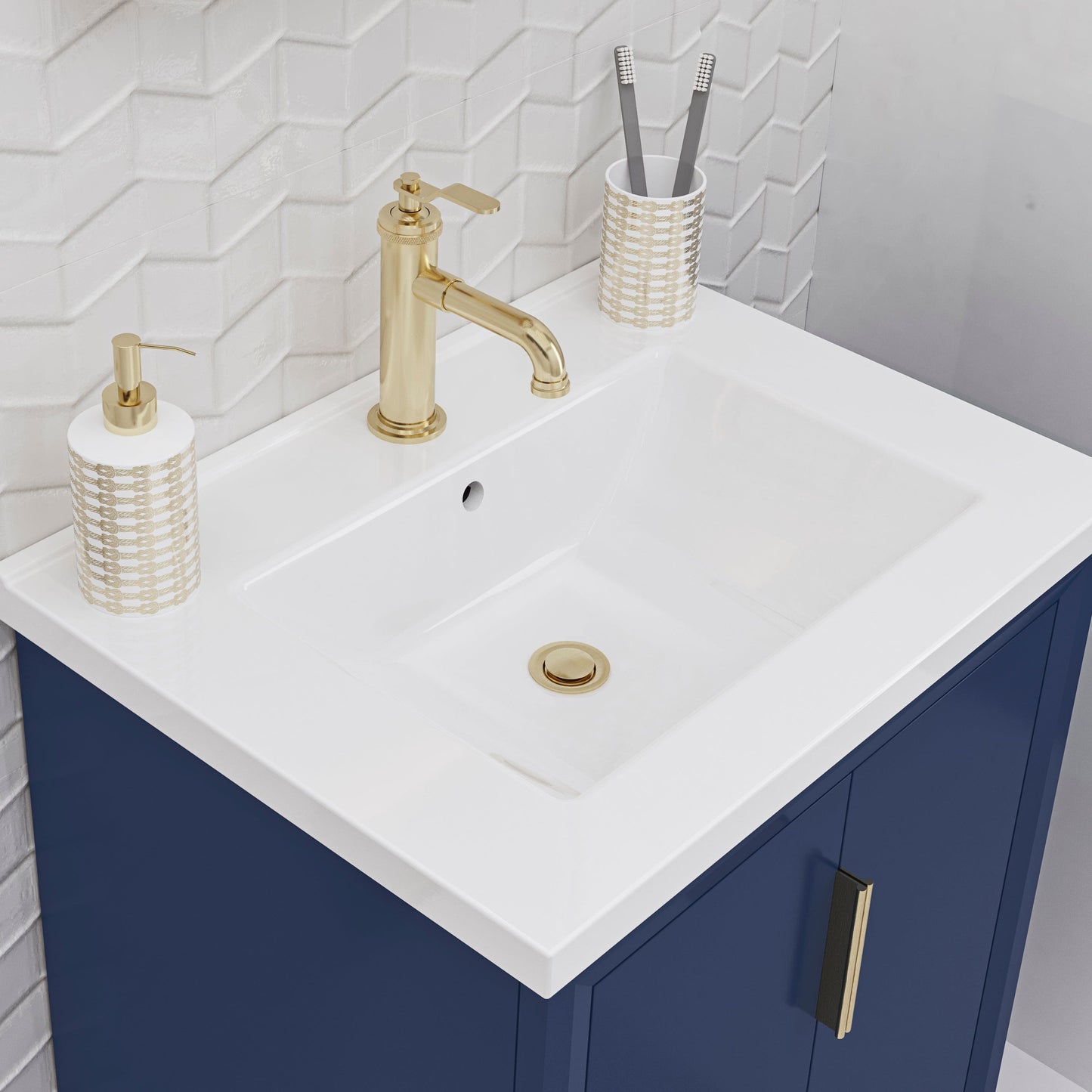 Water Creation ES24CR06MB-000NH0106 ELISE 24.5"W x 34.5"H Monarch Blue Integrated Ceramic Sink Vanity + Modern Single Faucet