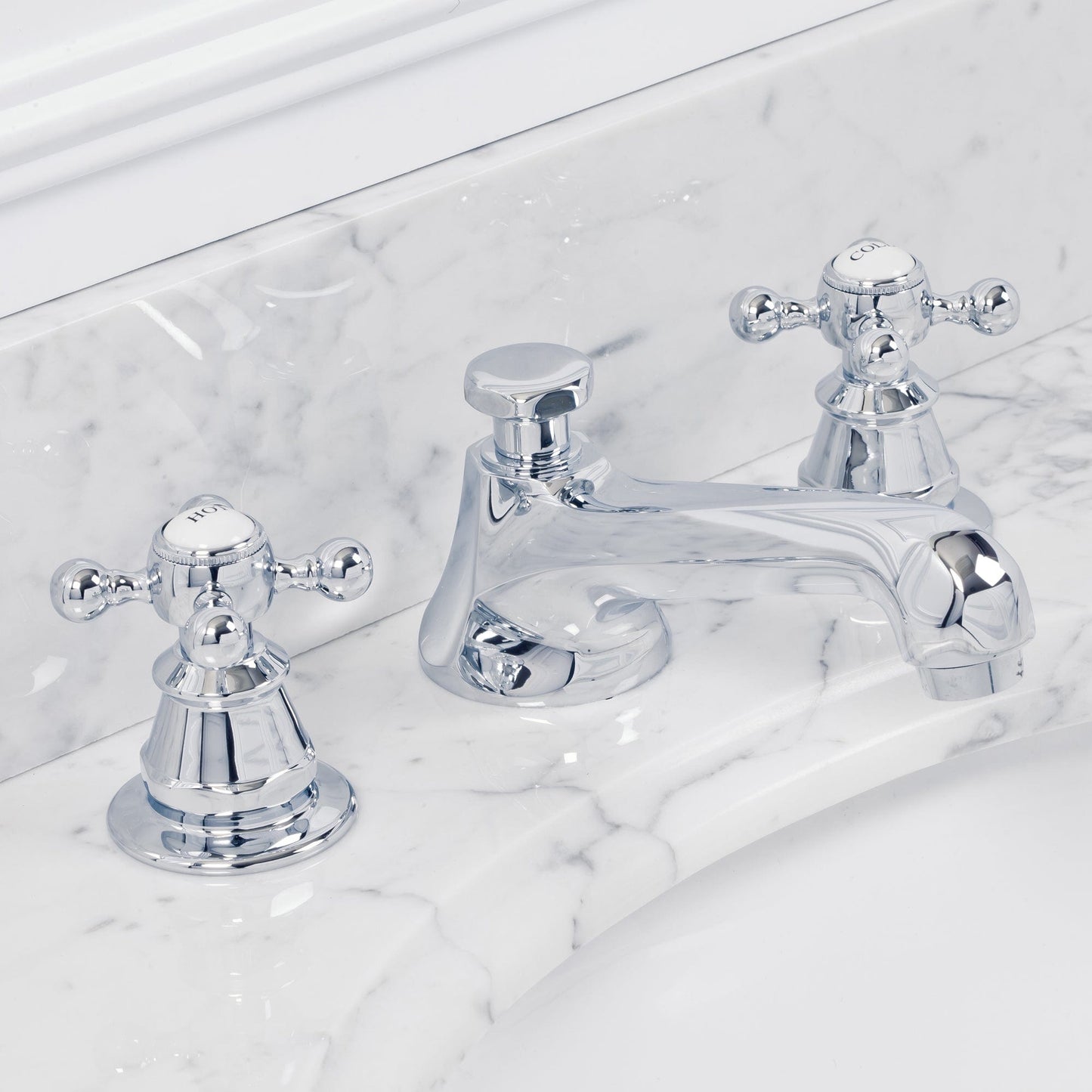 Water Creation F2-0009-01-BX American 20th Century Classic Widespread Bathroom F2-0009 Faucets With Pop-Up Drain in Chrome Finish, With Metal Cross Handles, Hot And Cold Labels Included