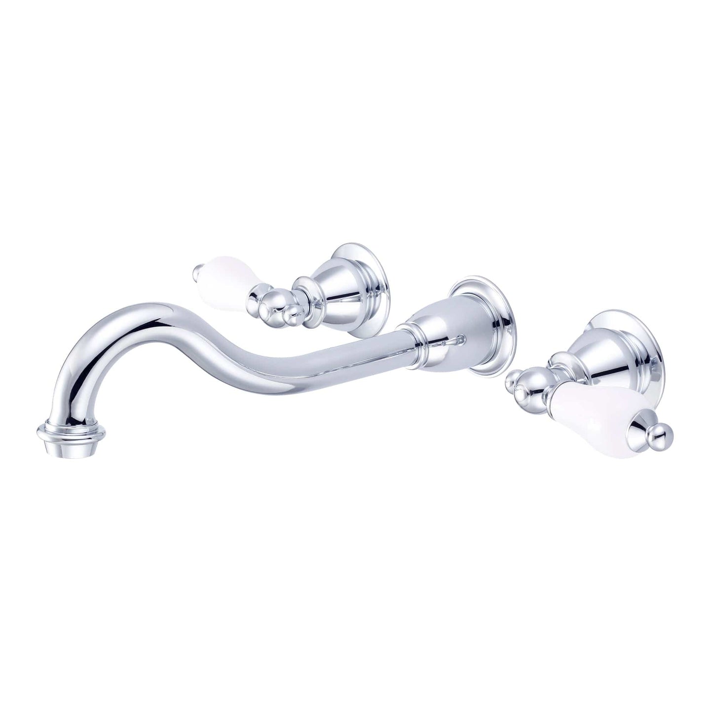 Water Creation F4-0001-01-PL Elegant Spout Wall Mount Vessel Bathroom Faucets in Chrome Finish, With Porcelain Lever Handles Without labels