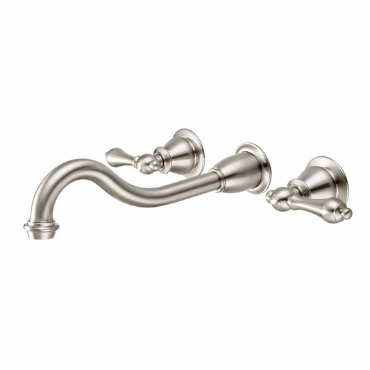Water Creation F4-0001-02-AL Elegant Spout Wall Mount Vessel Bathroom Faucets in Brushed Nickel Finish, With Metal Lever Handles Without Labels