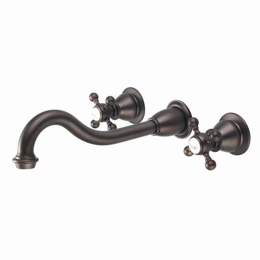 Water Creation F4-0001-03-BX Elegant Spout Wall Mount Vessel Bathroom Faucets in Oil Rubbed Bronze Finish, With Metal Lever Handles, Hot And Cold Labels Included