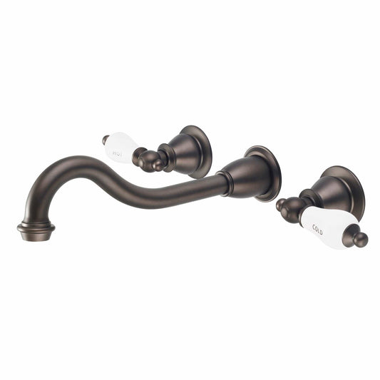 Water Creation F4-0001-03-CL Elegant Spout Wall Mount Vessel Bathroom Faucets in Oil Rubbed Bronze Finish, With Porcelain Lever Handles, Hot And Cold Labels Included