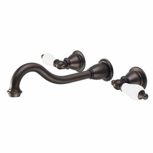 Water Creation F4-0001-03-PL Elegant Spout Wall Mount Vessel Bathroom Faucets in Oil Rubbed Bronze Finish, With Porcelain Lever Handles Without labels