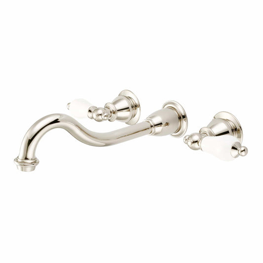 Water Creation F4-0001-05-PL Elegant Spout Wall Mount Vessel Bathroom Faucets in Polished Nickel Finish, With Porcelain Lever Handles Without labels