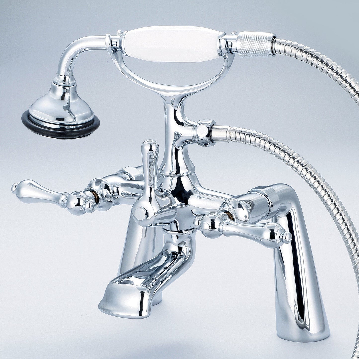 Water Creation F6-0003-01-AL Vintage Classic 7" Spread Deck Mount Tub Faucet With Handheld Shower in Chrome Finish, With Metal Lever Handles Without Labels
