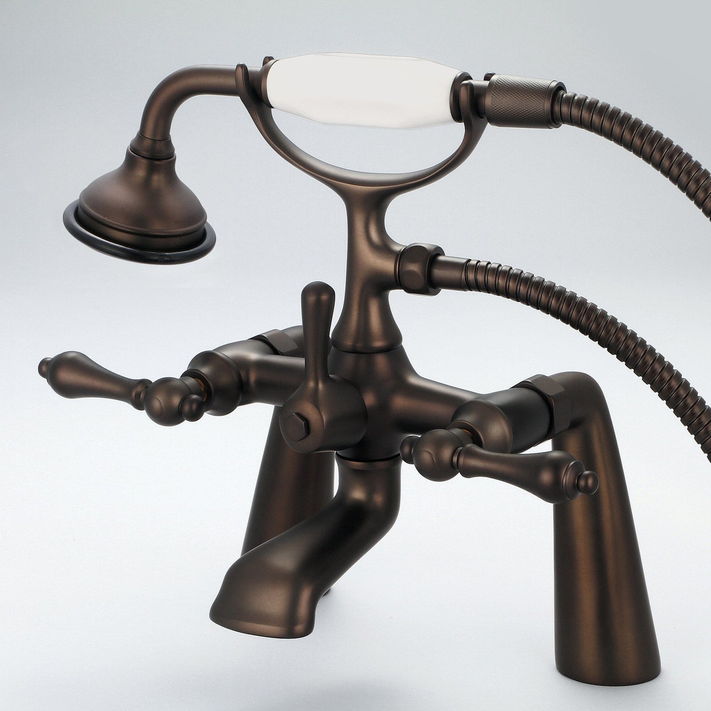 Water Creation F6-0003-03-AL Vintage Classic 7" Spread Deck Mount Tub Faucet With Handheld Shower in Oil Rubbed Bronze Finish, With Metal Lever Handles Without Labels