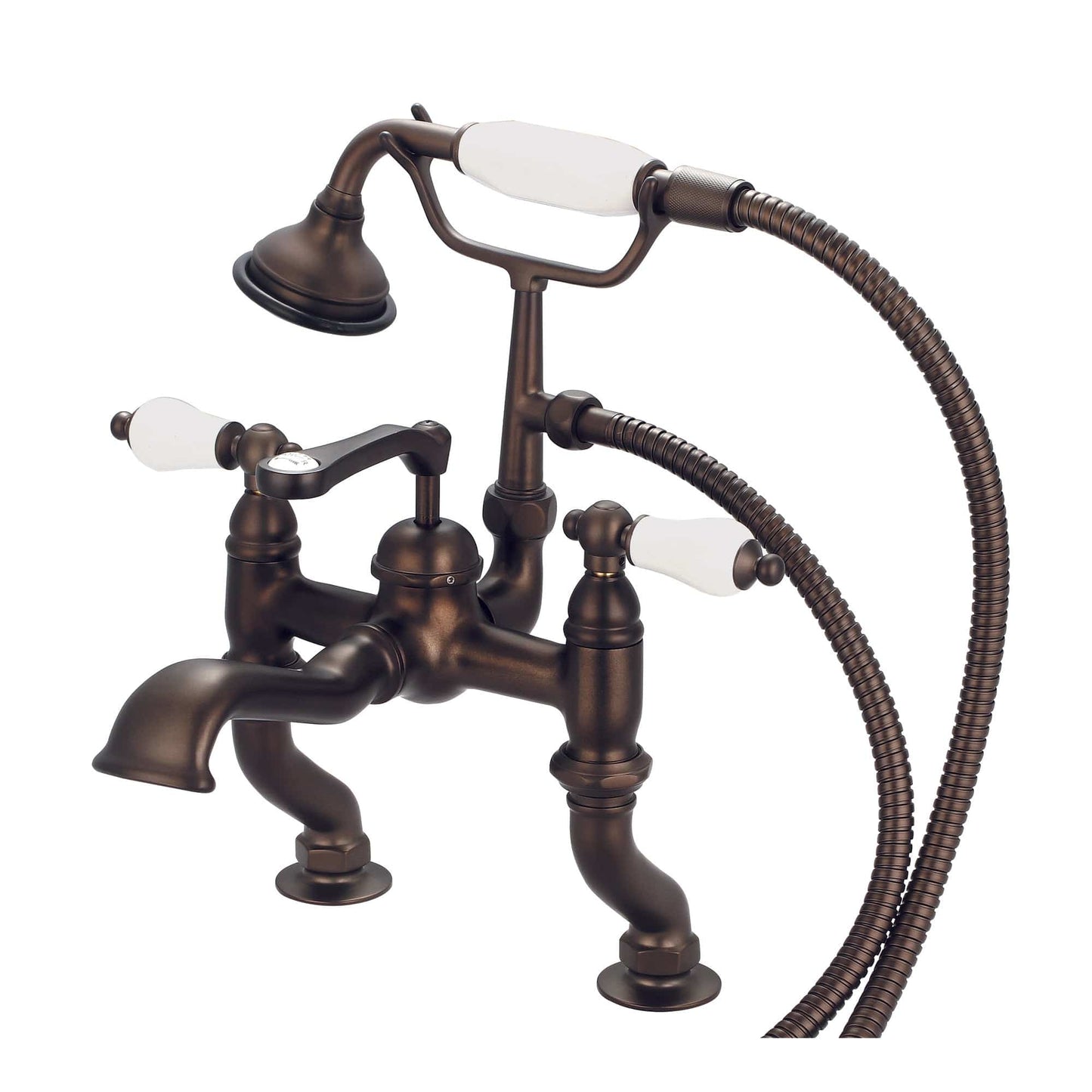 Water Creation F6-0004-03-PL Vintage Classic Adjustable Center Deck Mount Tub Faucet With Handheld Shower in Oil Rubbed Bronze Finish, With Porcelain Lever Handles Without labels (A)