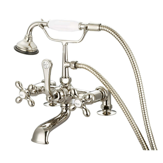 Water Creation F6-0007-05-AX Vintage Classic 7" Spread Deck Mount Tub Faucet With 2" Risers & Handheld Shower in Polished Nickel Finish, With Metal Lever Handles, Hot And Cold Labels Included