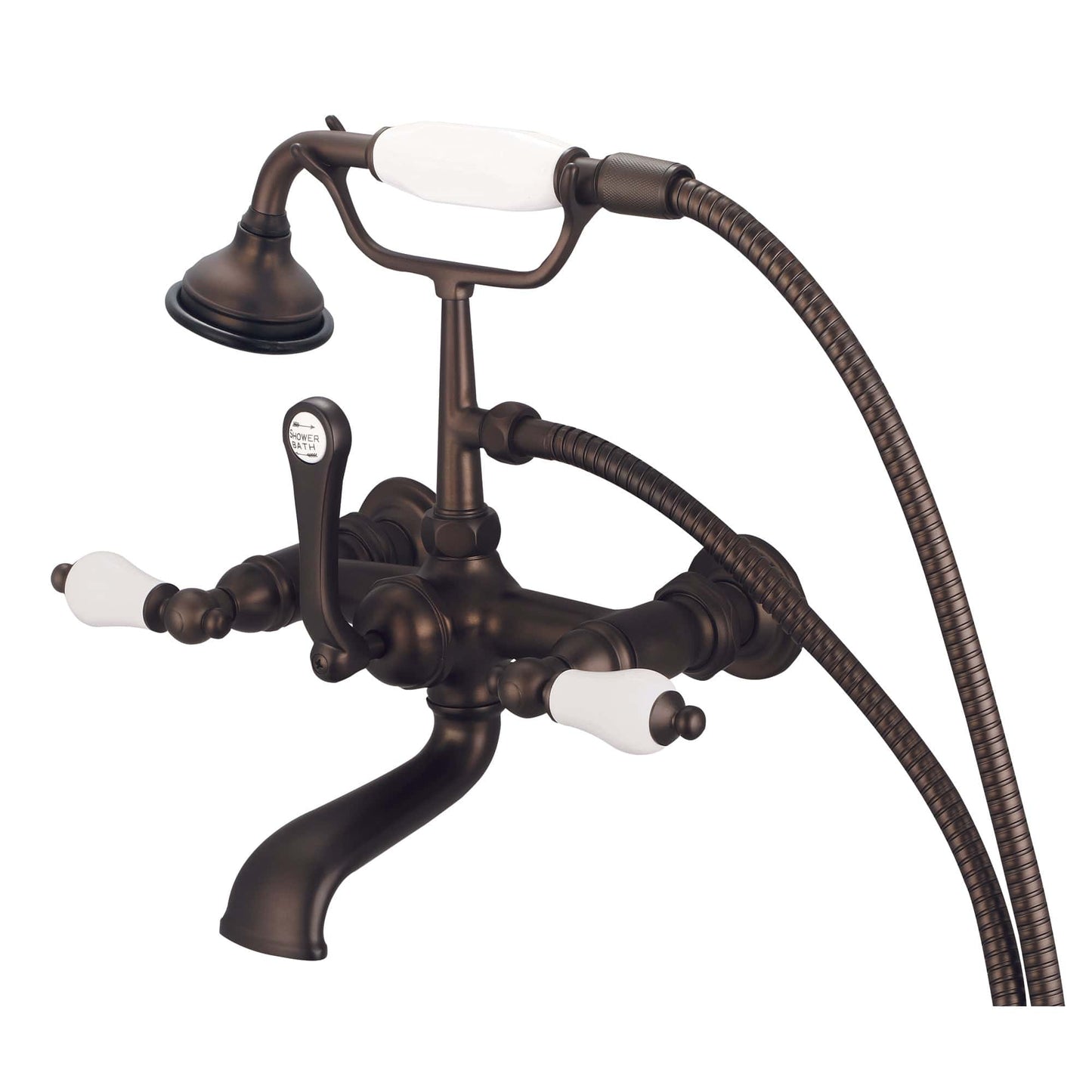 Water Creation F6-0010-03-PL Vintage Classic 7" Spread Wall Mount Tub Faucet With Straight Wall Connector & Handheld Shower in Oil Rubbed Bronze Finish, With Porcelain Lever Handles Without labels