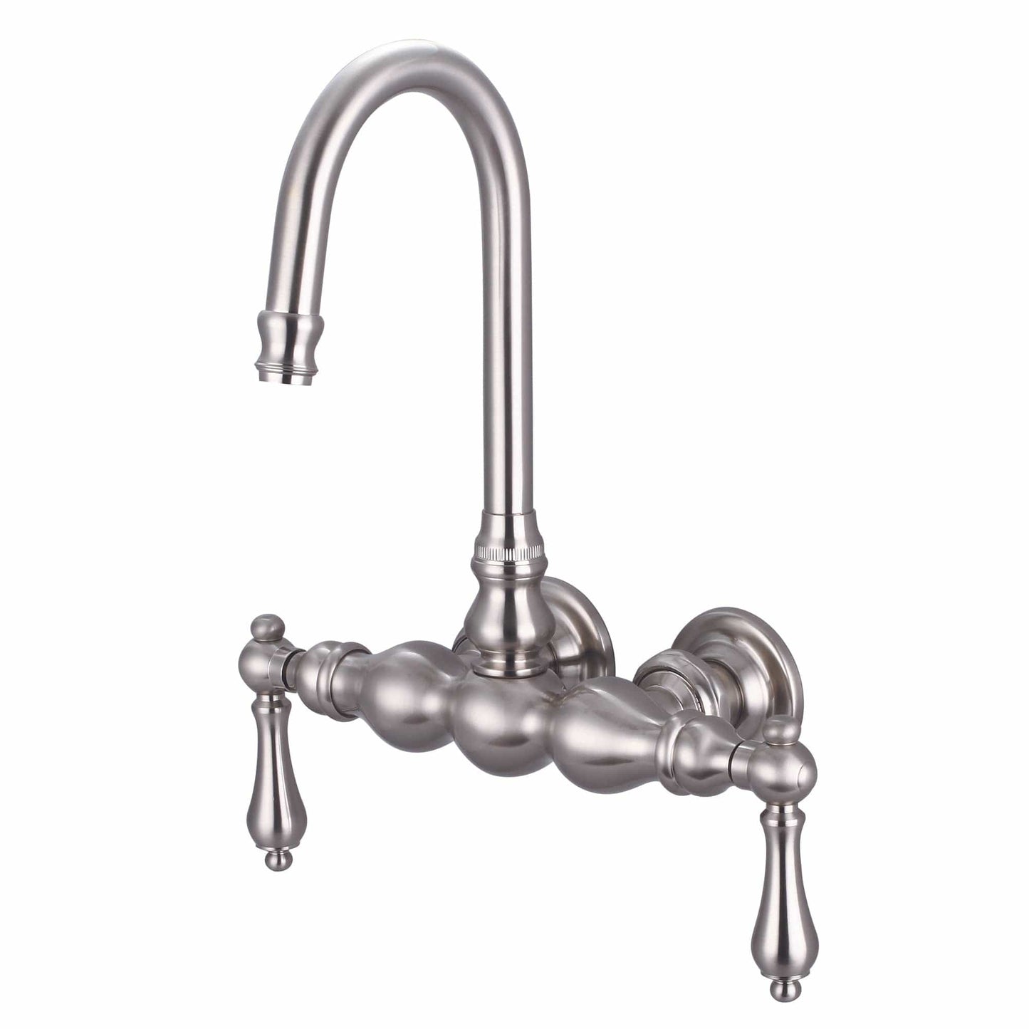 Water Creation F6-0014-02-AL Vintage Classic 3.375" Center Wall Mount Tub Faucet With Gooseneck Spout & Straight Wall Connector in Brushed Nickel Finish, With Metal Lever Handles Without Labels