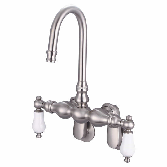 Water Creation F6-0015-02-PL Vintage Classic Adjustable Spread Wall Mount Tub Faucet With Gooseneck Spout & Swivel Wall Connector in Brushed Nickel Finish, With Porcelain Lever Handles Without labels