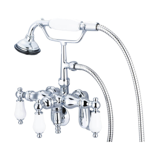 Water Creation F6-0018-01-PL Vintage Classic Adjustable Center Wall Mount Tub Faucet With Down Spout, Swivel Wall Connector & Handheld Shower in Chrome Finish, With Porcelain Lever Handles Without labels