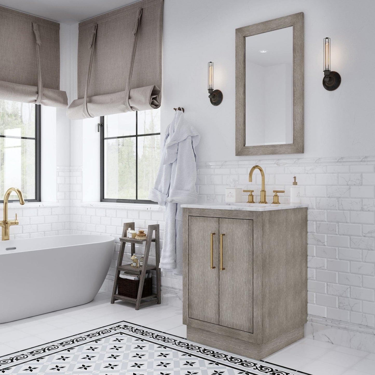 Water Creation HU24CW06GK-000000000 HUGO 24"W x 34.3"H Gray Oak Single-Sink Vanity with Carrara White Marble Countertop (B) (Vanity Only)