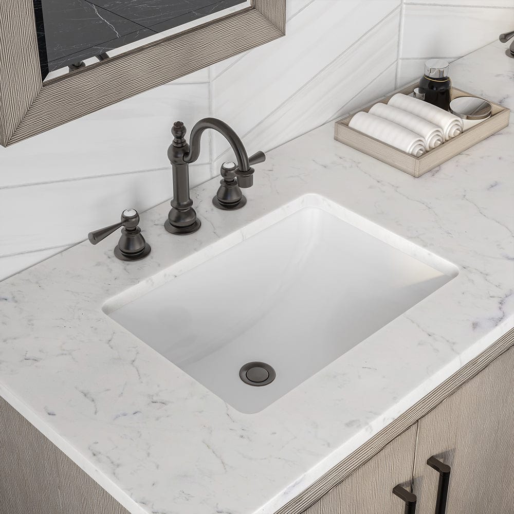 Water Creation HU72CW03GK-000TL1203 HUGO 72"W x 34.3"H Gray Oak Double-Sink Vanity with Carrara White Marble Countertop + Hook Faucets (B)