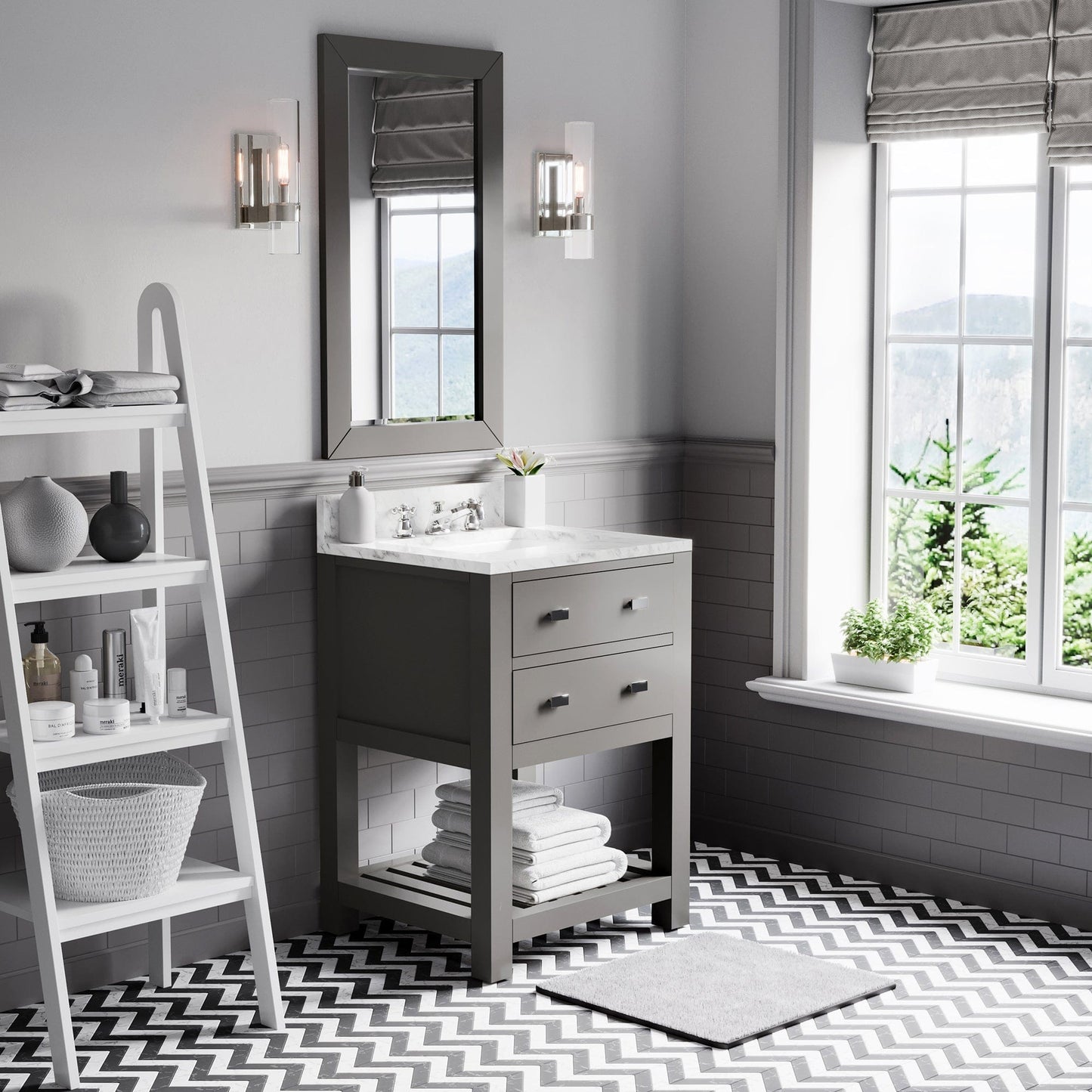 Water Creation MA24CW01CG-R21BX0901 MADALYN 24"W x 34"H Cashmere Gray Single-Sink Vanity + Faucets & Mirror
