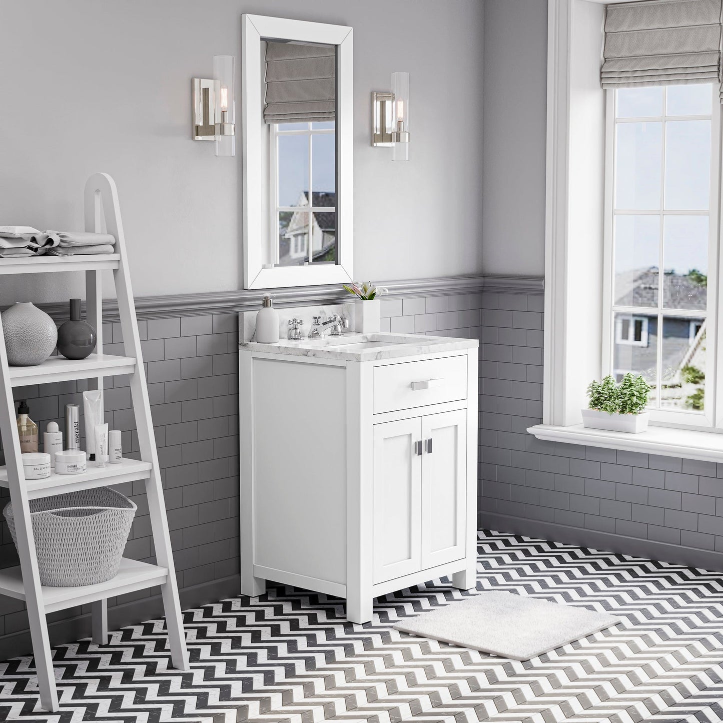 Water Creation MS24CW01PW-R21000000 MADISON 24"W x 34"H Pure White Single-Sink Vanity + Mirror