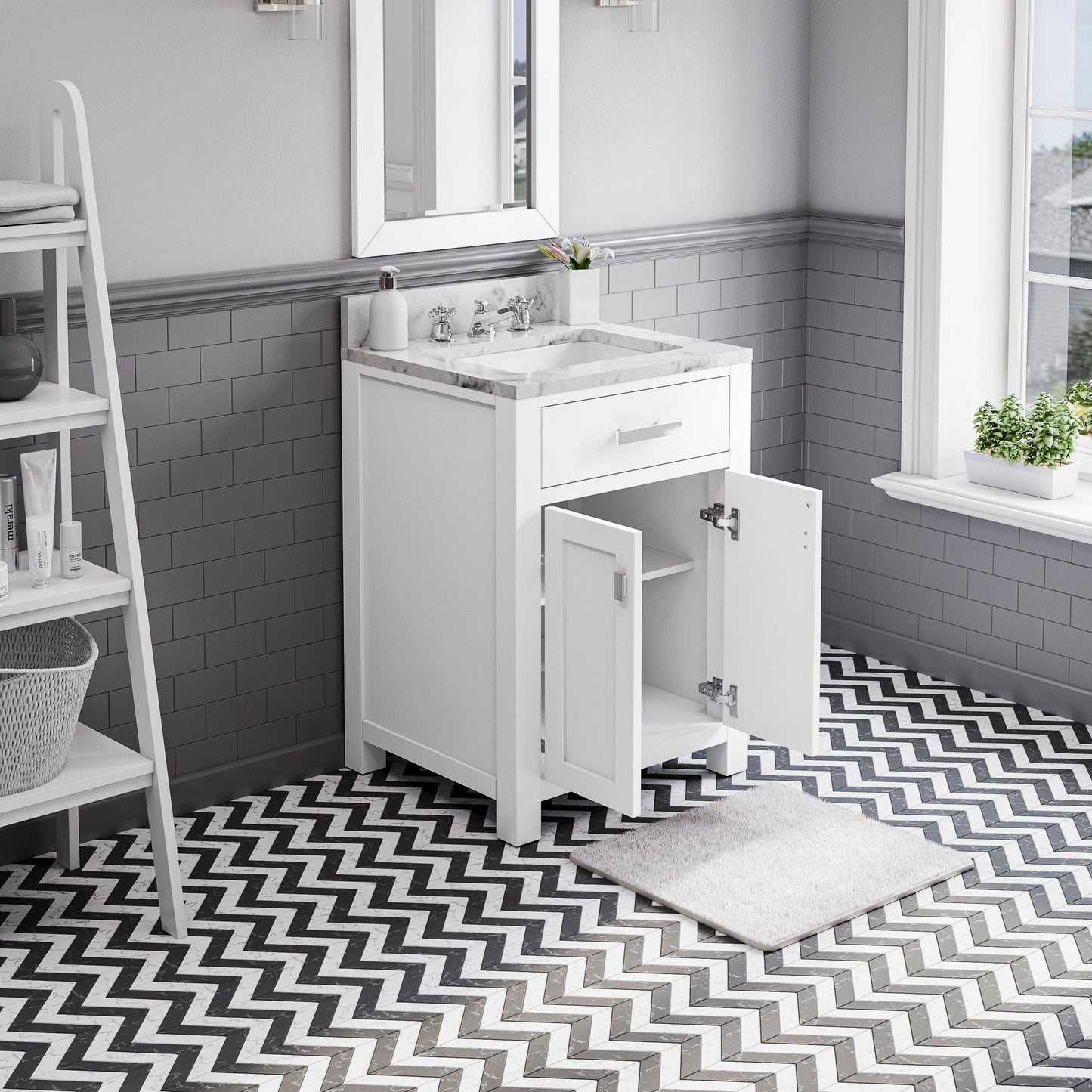Water Creation MS24CW01PW-R21000000 MADISON 24"W x 34"H Pure White Single-Sink Vanity + Mirror
