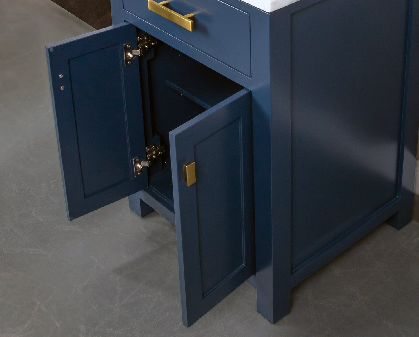 Water Creation MS24CW06MB-000000000 MADISON 24"W x 34"H Monarch Blue Single-Sink Vanity with Carrara White Marble Countertop (Vanity Only)