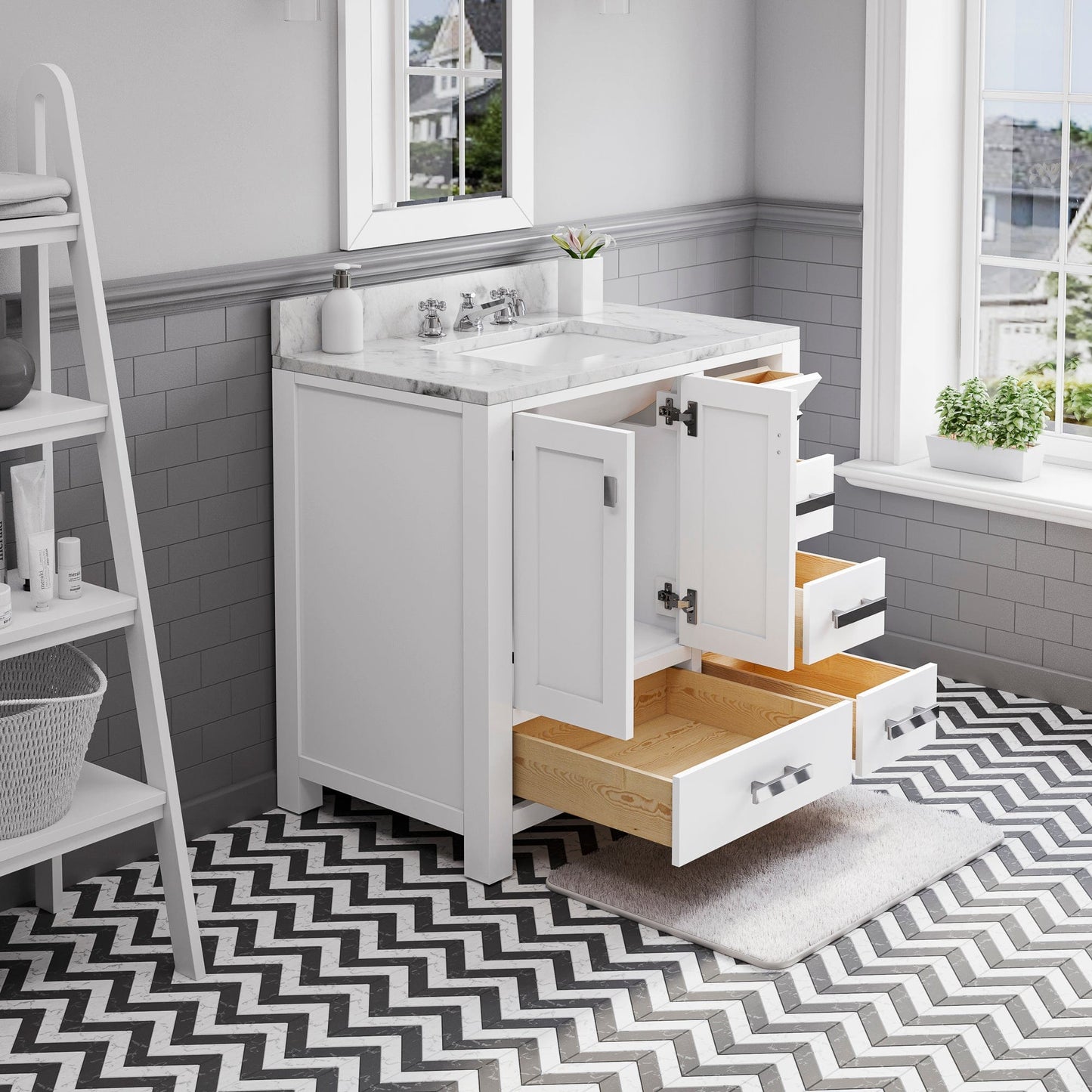 Water Creation MS36CW01PW-R24000000 MADISON 36"W x 34"H Pure White Single-Sink Vanity + Mirror