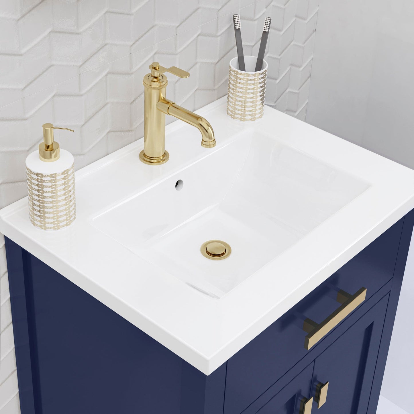 Water Creation MY24CR06MB-000NH0106 MYRA 24"W x 34"H Monarch Blue Integrated Ceramic Sink Vanity + Modern Single Faucet