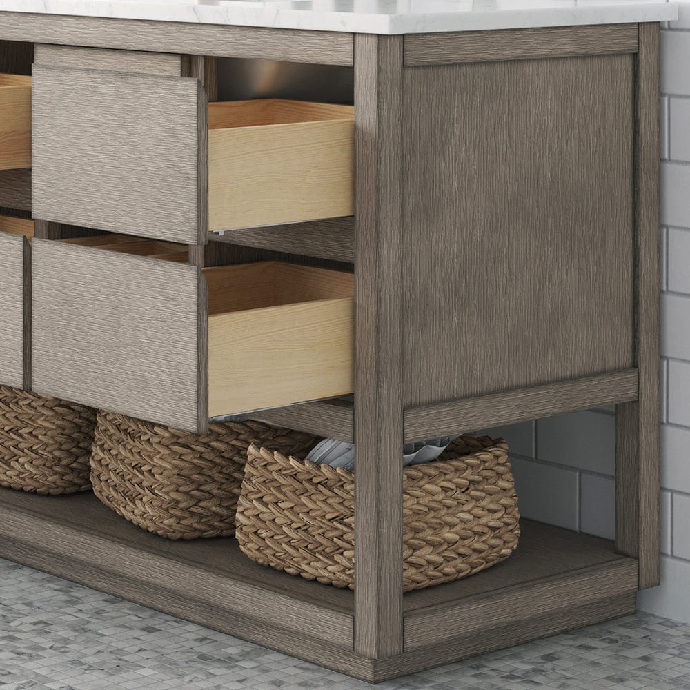 Water Creation OA48CW00GK-R21BL1401 OAKMAN 48"W x 34.3"H Gray Oak Single-Sink Vanity with Carrara White Marble Countertop + Chrome Faucet and Rectangular Mirror