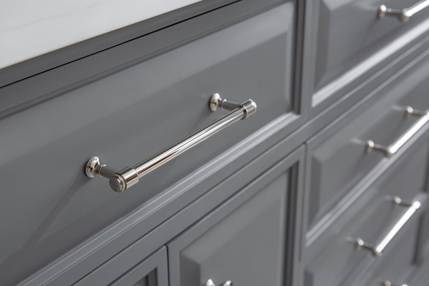 Water Creation PA72QZ05CG-E18FX1305 PALACE 72"W x 34"H Cashmere Gray Vanity with Carrara Quartz Countertop + Faucets & Mirror (F2-0013), Polished Nickel Finish Hardware & Mirror