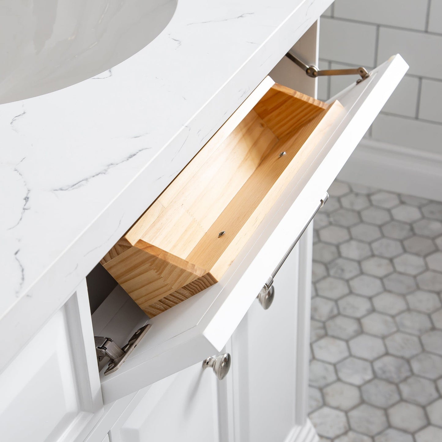 Water Creation PA72QZ05PW-E18BX0905 PALACE 72"W x 34"H Pure White Vanity with Carrara Quartz Countertop + Faucets & Mirror (F2-0009), Polished Nickel Finish Hardware & Mirror