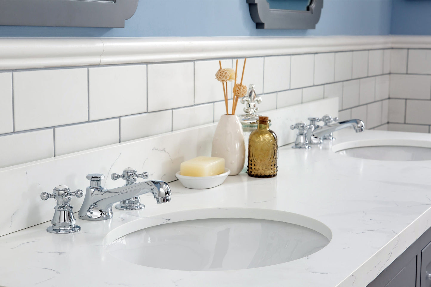 Water Creation QU72QZ01CG-000000000 QUEEN 72"W x 34"H Cashmere Gray Double-Sink Vanity with Carrara Quartz Countertop (Vanity Only)