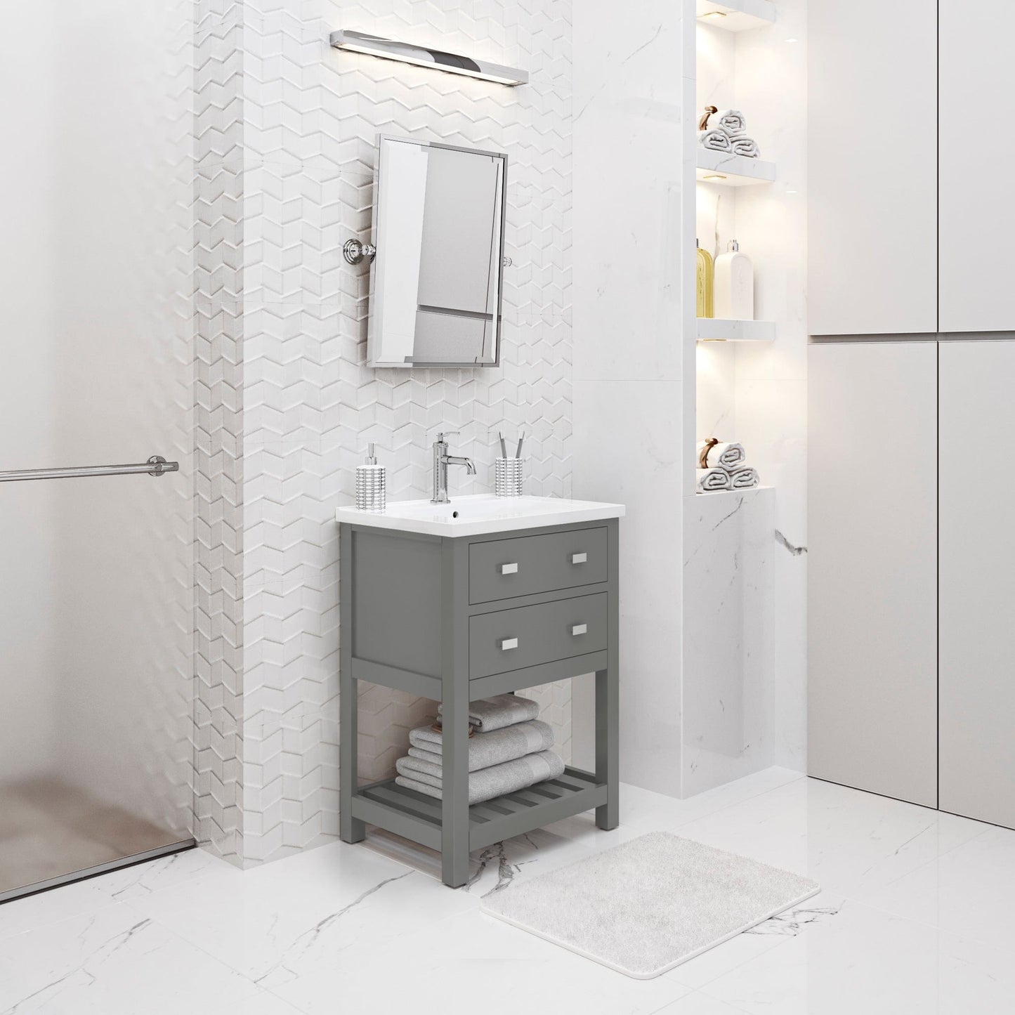 Water Creation VI24CR01CG-000NH0101 VIOLA 24"W x 34"H Cashmere Gray Integrated Ceramic Sink Vanity + Modern Single Faucet