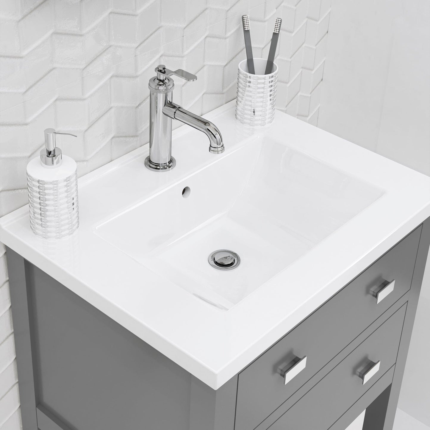 Water Creation VI24CR01CG-000NH0101 VIOLA 24"W x 34"H Cashmere Gray Integrated Ceramic Sink Vanity + Modern Single Faucet