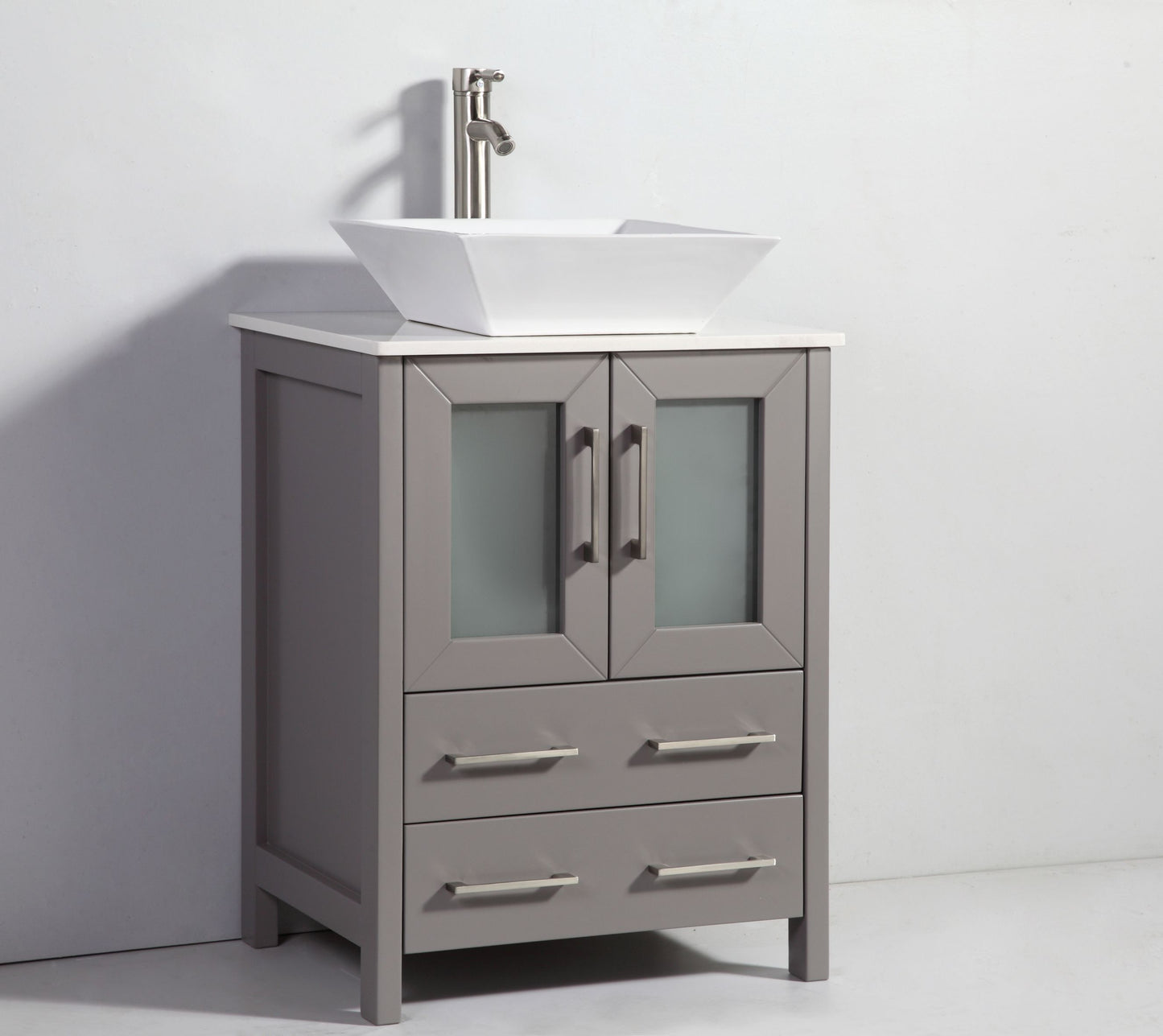 24 Inch Single Sink Bathroom Vanity in Gray with Marble Countertop - Vanity Art VA3124G