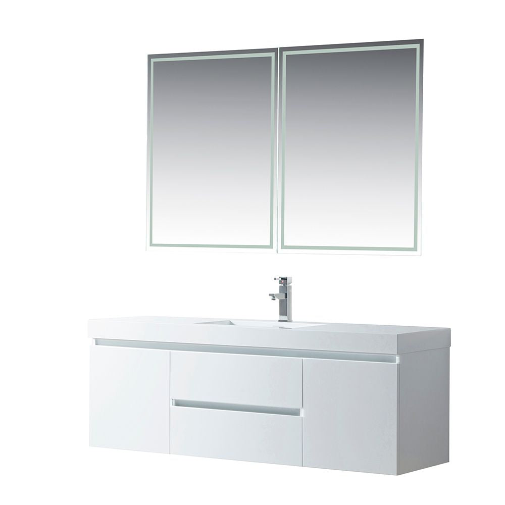 60 Inch Wall Hung Single Sink Bathroom Vanity in White with Resin Top - Vanity Art VA6060W