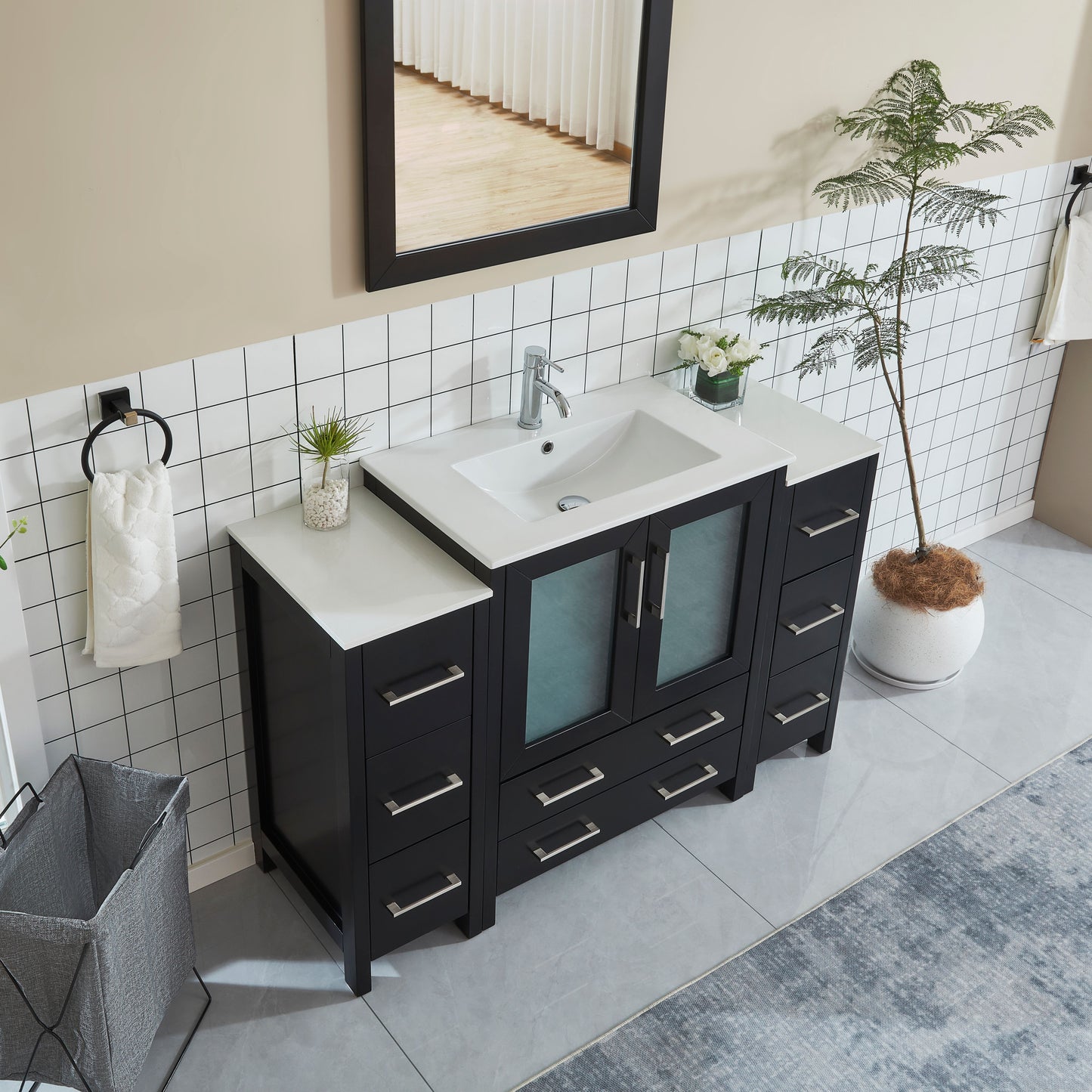 54 Inch Single Sink Bathroom Vanity in Espresso with Ceramic Countertop - Vanity Art VA3030-54E