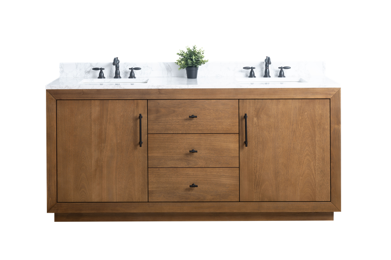 72 Inch Double Sink Bathroom Vanity in Tan with Marble Countertop - Vanity Art VA7072-DT-ET