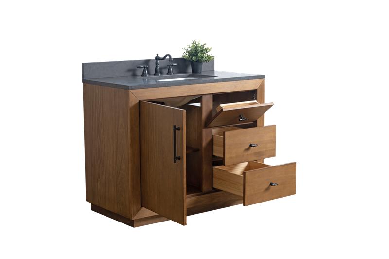 42 Inch Single Sink Bathroom Vanity in Tan with Limestone Top - Vanity Art VA7042-T-BT