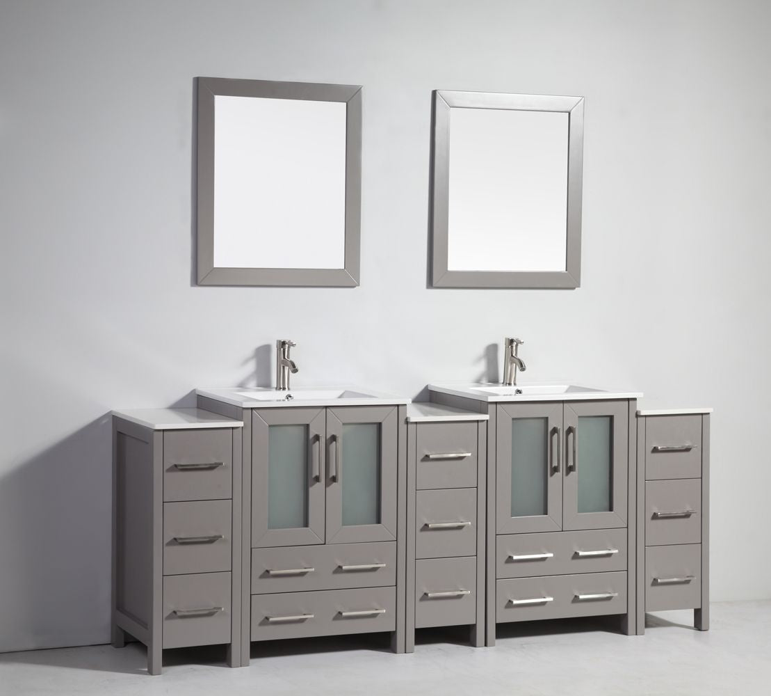 84 Inch Double Sink Bathroom Vanity in Gray with Ceramic Countertop - Vanity Art VA3024-84G