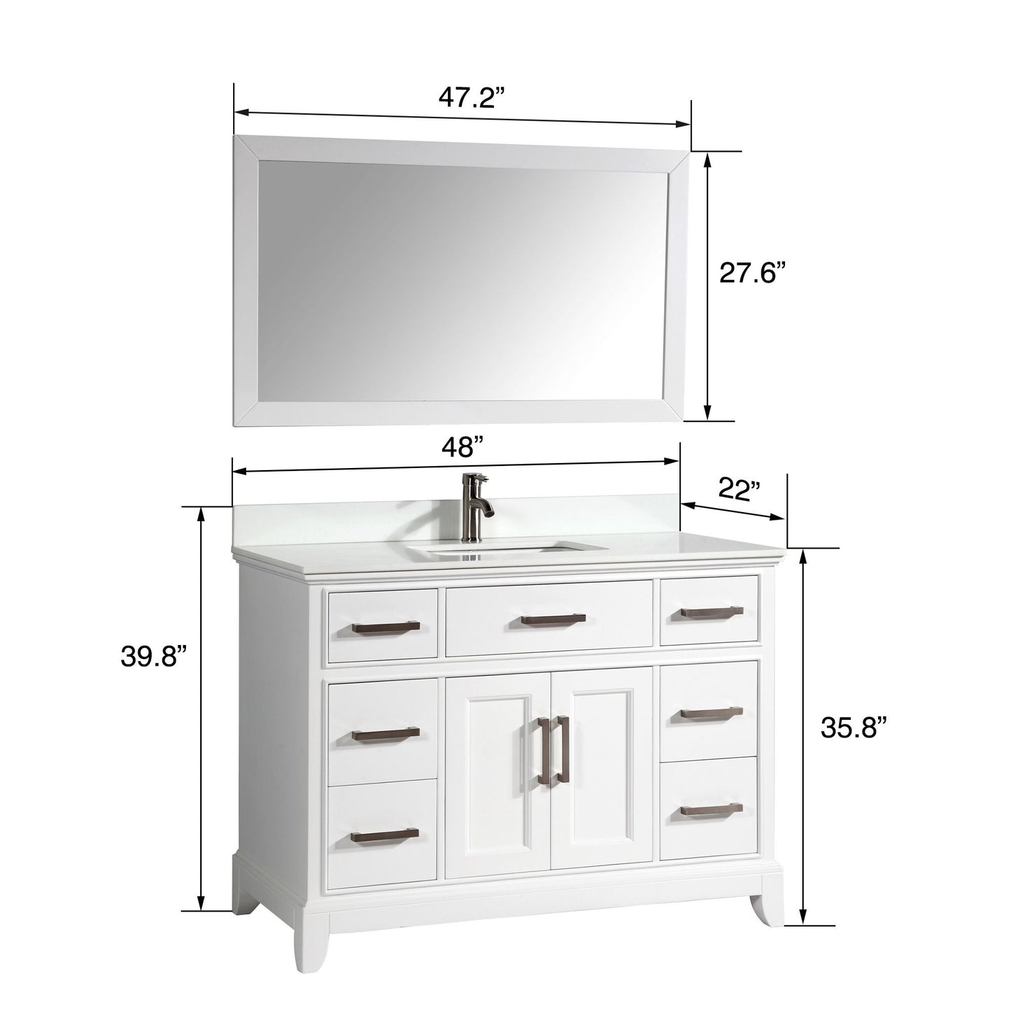 48 Inch Single Sink Bathroom Vanity in White with White Marble Countertop - Vanity Art VA1048W