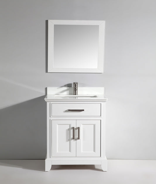 30 Inch Single Sink Bathroom Vanity in White with White Marble Countertop - Vanity Art VA1030W