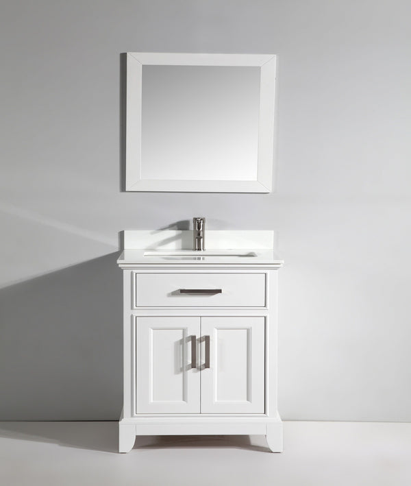 30 Inch Single Sink Bathroom Vanity in White with White Marble Countertop - Vanity Art VA1030W