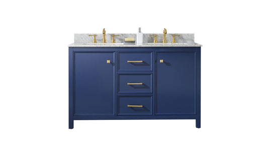 Legion Furniture WLF2154-B 54" Blue Finish Double-Sink Vanity Cabinet with Carrara White Top