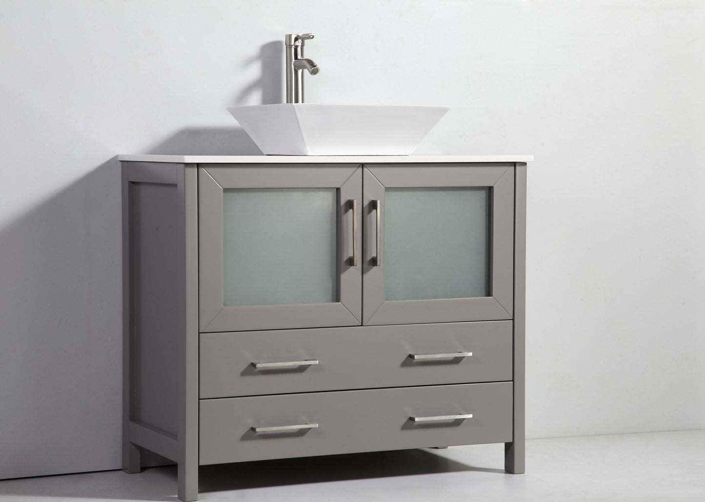 108 Inch Double Sink Bathroom Vanity in Gray with Marble Countertop - Vanity Art VA3136-108G