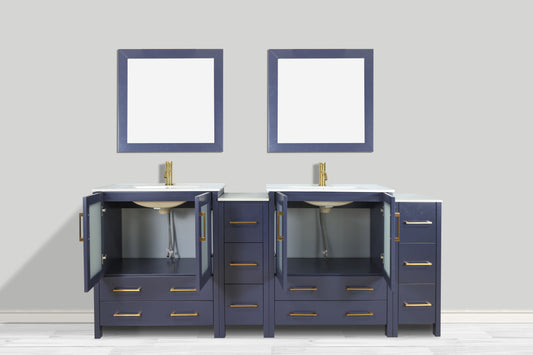 84 Inch Double Sink Bathroom Vanity in Blue with Ceramic Countertop - Vanity Art VA3030-84B