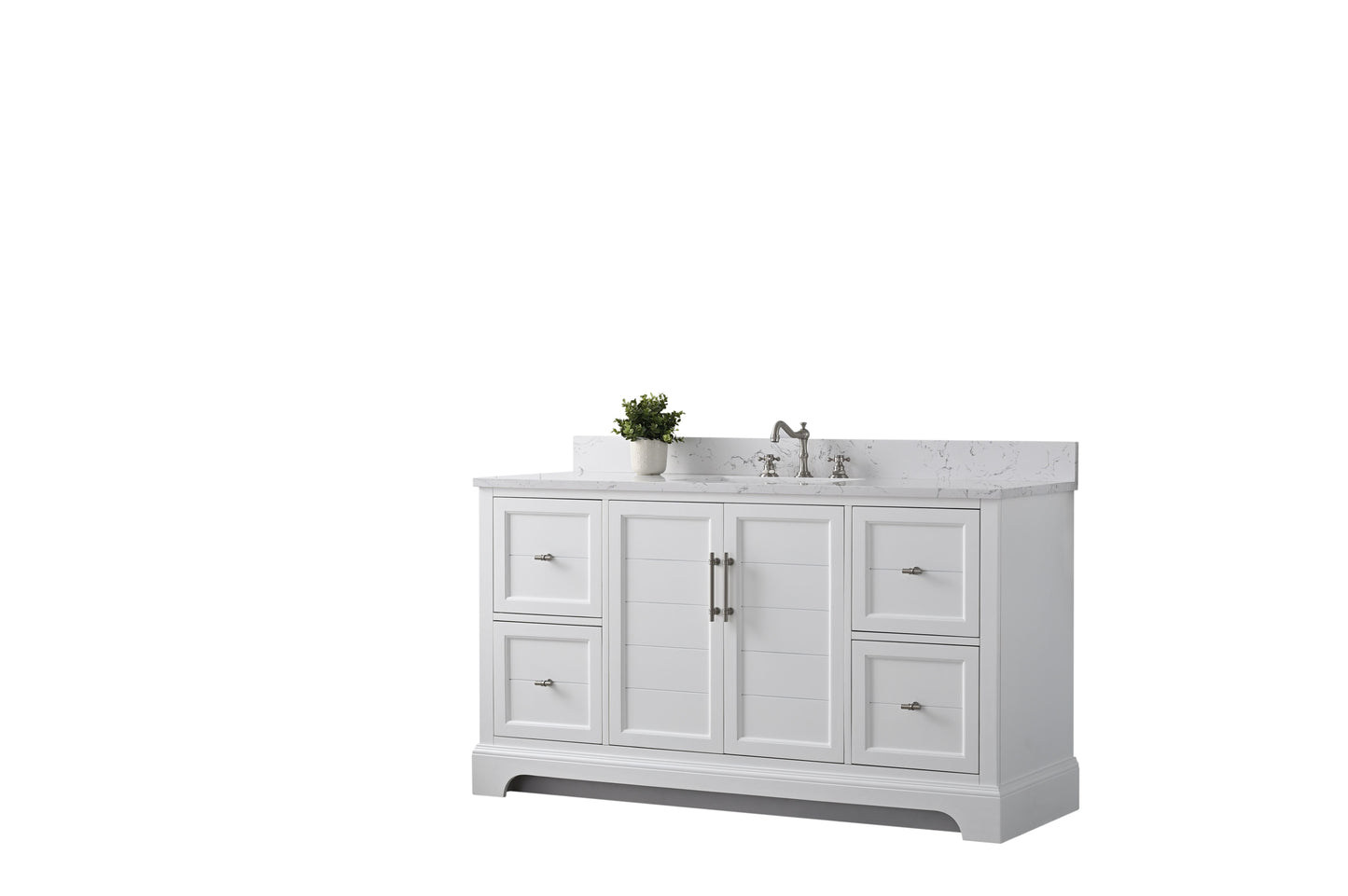 60 Inch Single Sink Bathroom Vanity in White with Marble Countertop & Backsplash - Vanity Art VA5060-SW