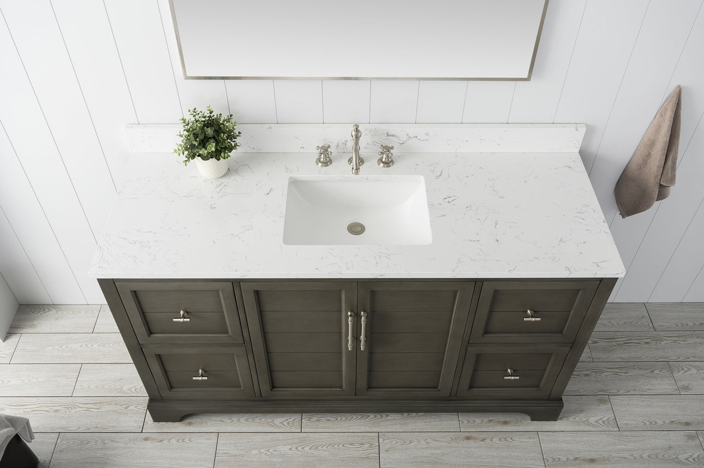 60 Inch Single Sink Bathroom Vanity in Gray with Marble Countertop & Backsplash - Vanity Art VA5060-SSG