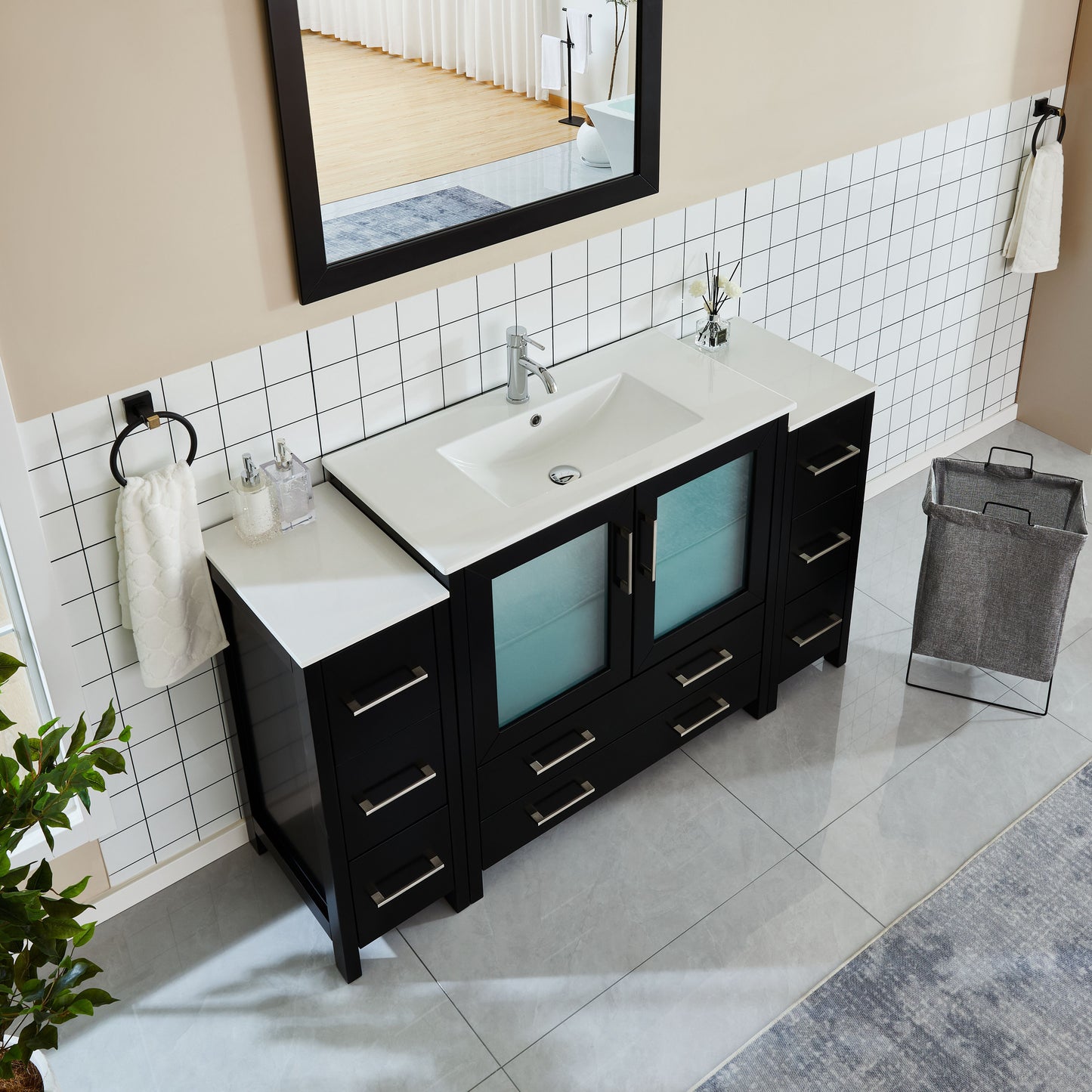 60 Inch Single Sink Bathroom Vanity in Espresso with Ceramic Countertop - Vanity Art VA3036-60E