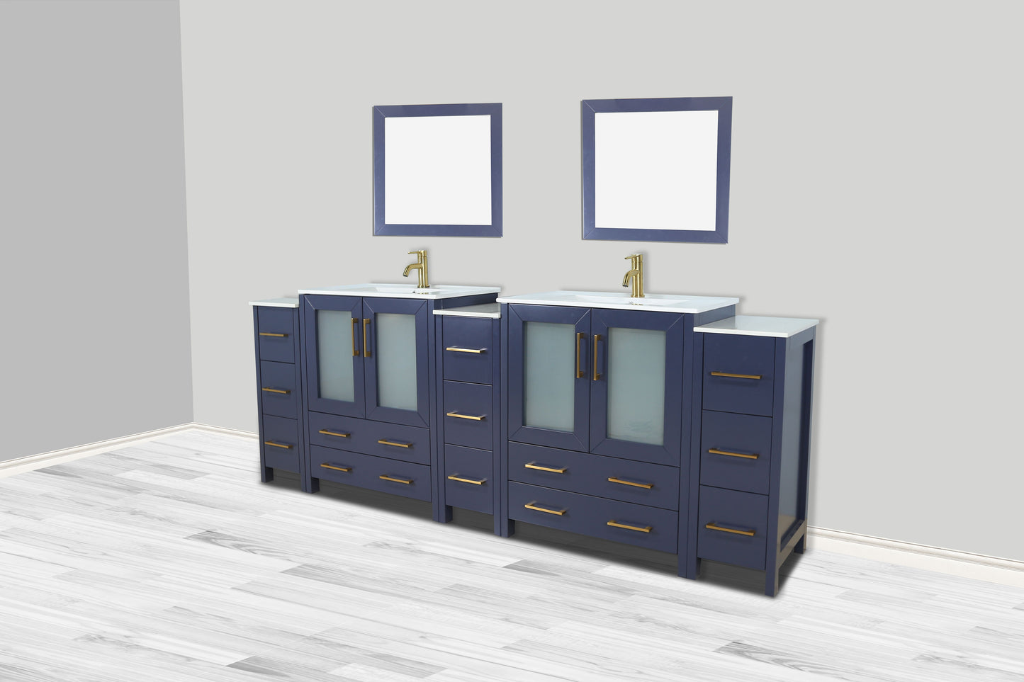 84 Inch Double Sink Bathroom Vanity in Blue with Ceramic Countertop - Vanity Art VA3024-84B